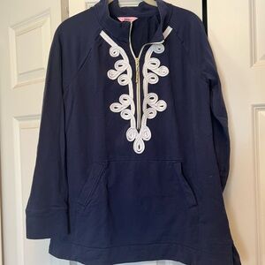 Lilly Pulitzer Navy Tunic Pullover with White Embroidery